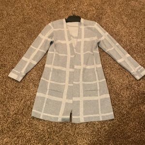 Apt. 9 long cardigan sweater; gray plaid; size medium smoke free and almost new!